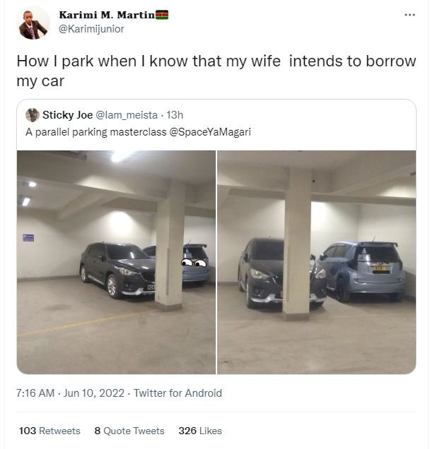 Karimi m martin karimijunior how park when know that my wife intends to borrow m