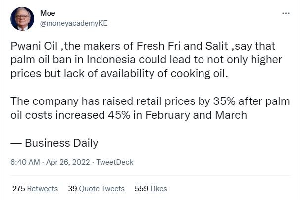 Moe moneyacademyke pwani oil ,the makers of fresh fri and salit ,say that palm o