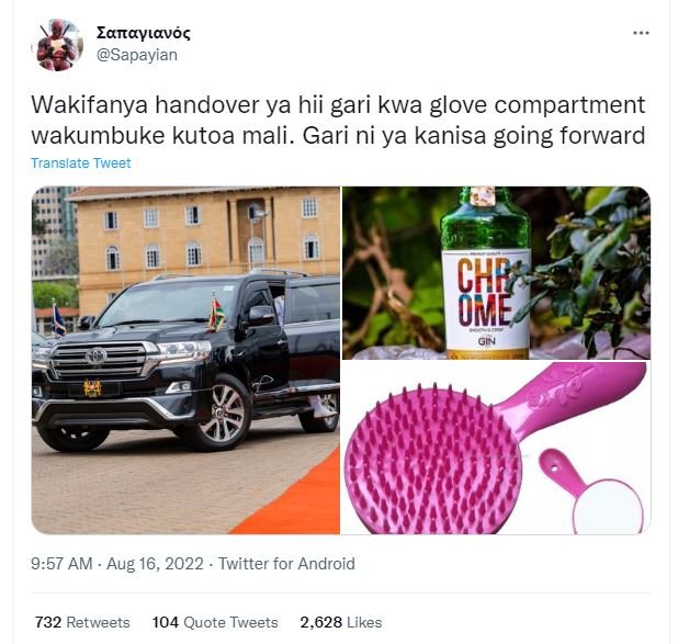 Lanayıavóç sapayian wakifanya handover ya hii gari kwa glove compartment wakumbu