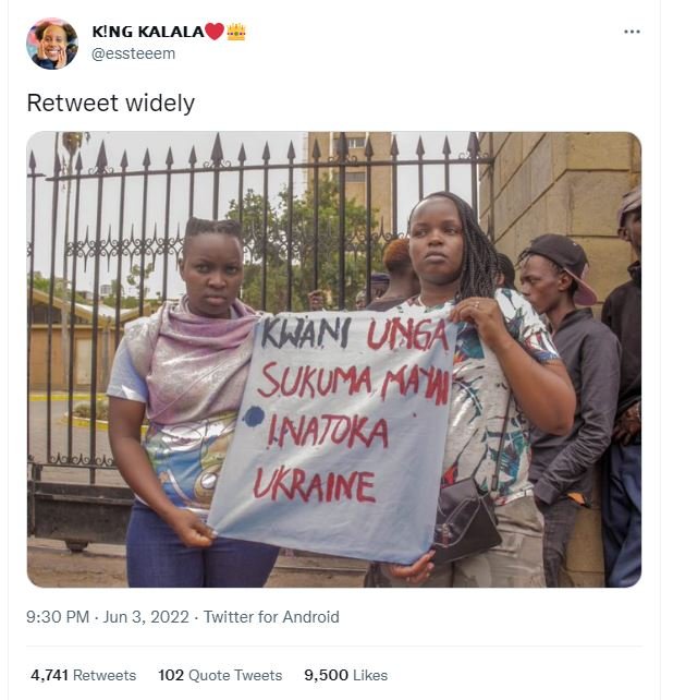 King kalala essteeem retweet widely kani unga sukuma mayie inatoka ukraine 9.30