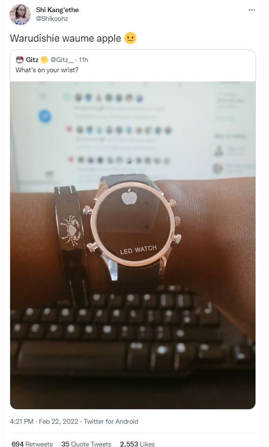 Shi Kang'ethe Shikoohz Warudishie waume apple Gitz Gitz _ 1h What on your wrist?