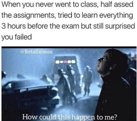 When you never went to class, half assed the assignments tried to learn everythi