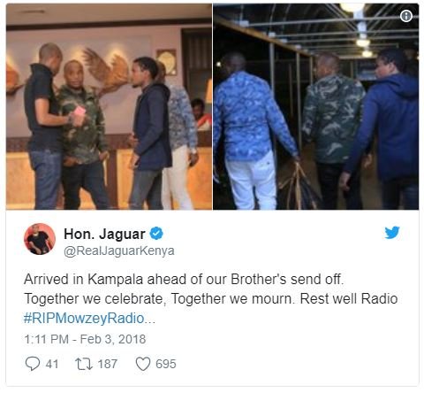 Hon. jaguar realjaguarkenya arrived in kampala ahead of our brother's send off.