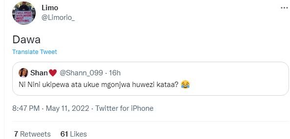 Limo limorio dawa translate tweet shan shann_099 . 16h ni nini ukipewa ata ukue