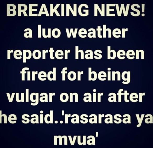 Breaking news! a luo weather reporter has been fired for being vulgar on air aft