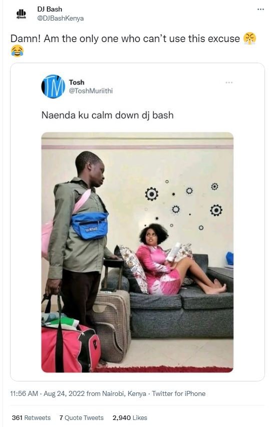 Dj bash djbashkenya damn! am the only one who can't use this excuse tosh toshmur