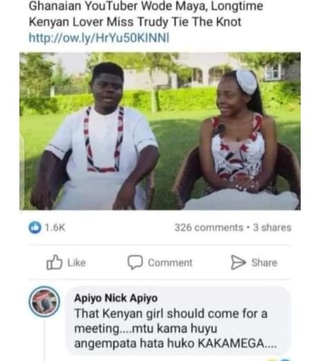 Ghanaian youtuber wode maya longtime kenyan lover miss trudy tie the knot http o