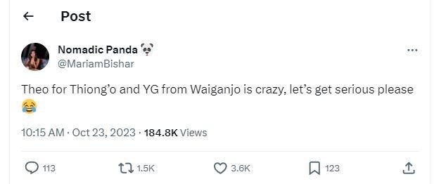 Post nomadic panda mariambishar theo for thiong'0 and yg from waiganjo is crazy