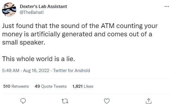 Dexter's lab assistant thebahati just found that the sound of the atm counting y