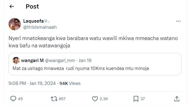 Post laqueefa thisismainaah nyeri mnatokeanga kwa barabara watu wawili mkiwa mme
