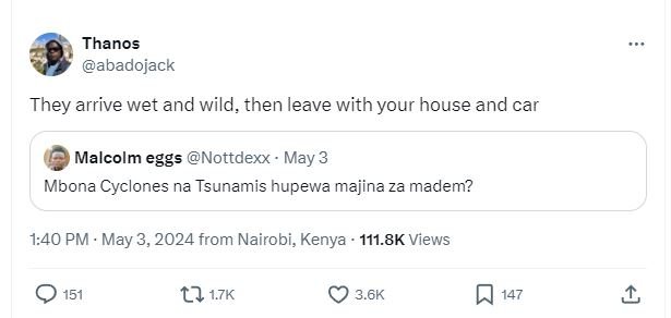 Thanos abadojack they arrive wet and wild, then leave with your house and car ma