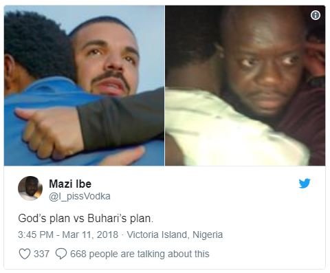 Mazi ibe pissvodka gods plan vs buhari's plan. 3.45 pm mar 11 victoria island ,
