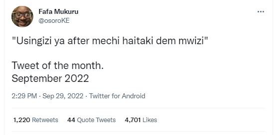 Fafa mukuru osoroke usingizi ya after mechi haitaki dem mwizi tweet of the month