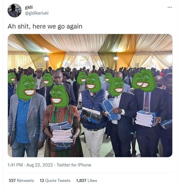 Gidi gidikariuki ah shit, here we g0 again 1.41 pm aug 22, twitter for iphone 52