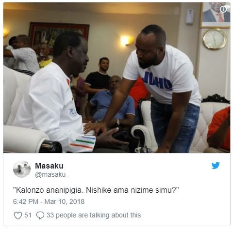 Masaku masaku kalonzo ananipigia . nishike ama nizime simu? 6.42 pm mar 10, 0 51