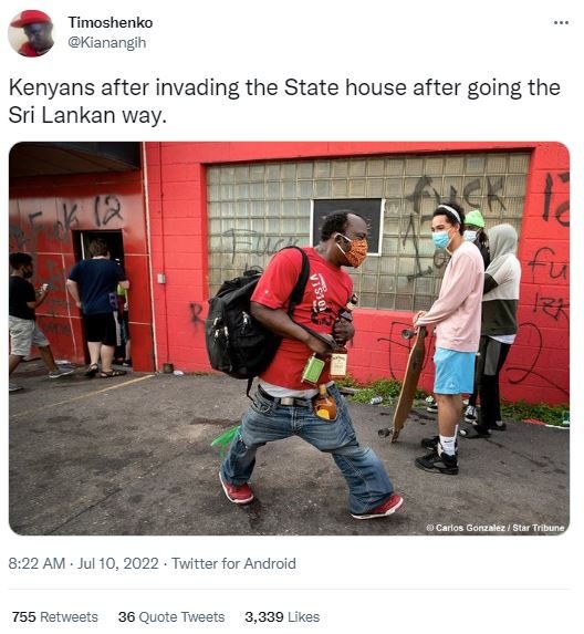 Timoshenko kianangih kenyans after invading the state house after going the sri