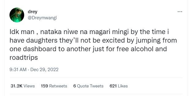 Drey dreymwangi idk man nataka niwe na magari mingi by the time have daughters t