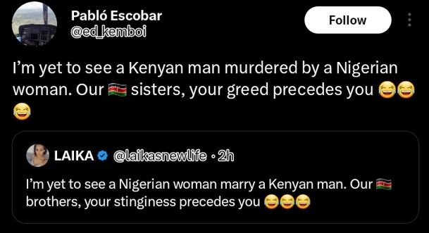 Pabló escobar ed_kemboi follow im yet to see a kenyan man murdered by a nigerian