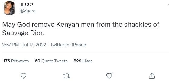 Jess? zuere may god remove kenyan men from the shackles of sauvage dior . 2.57 p