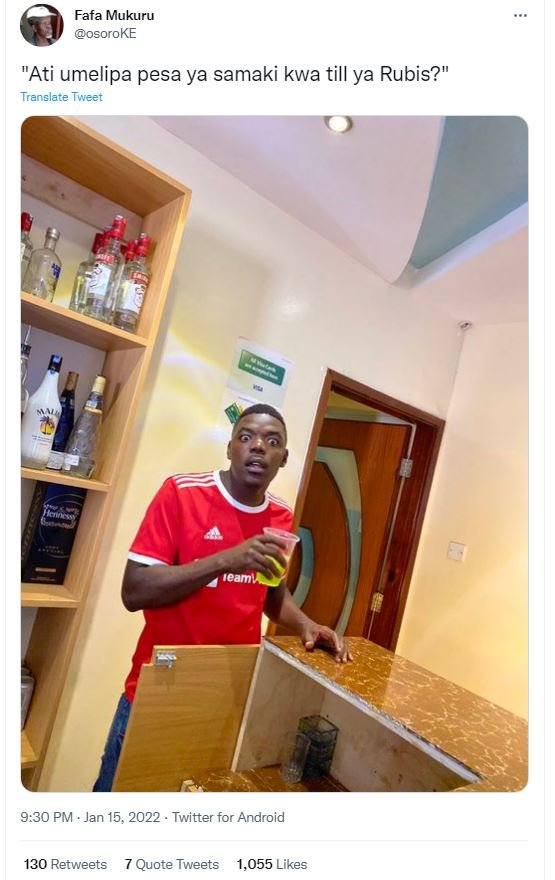 Fafa Mukuru osoroKE Ati umelipa pesa ya samaki kwa till ya Rubis? Translate Twee