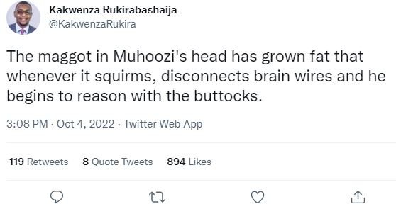 Kakwenza rukirabashaija kakwenzarukira the maggot in muhoozi 's head has grown f