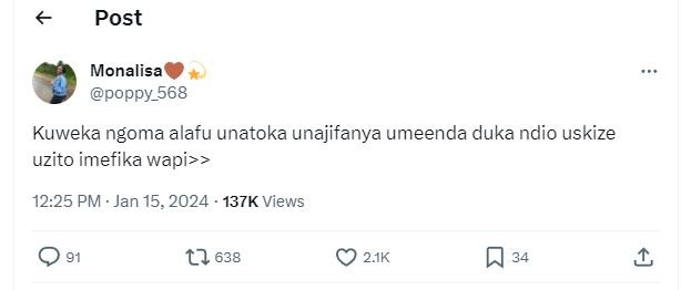 Post monalisa poppy_568 kuweka ngoma alafu unatoka unajifanya umeenda duka ndio