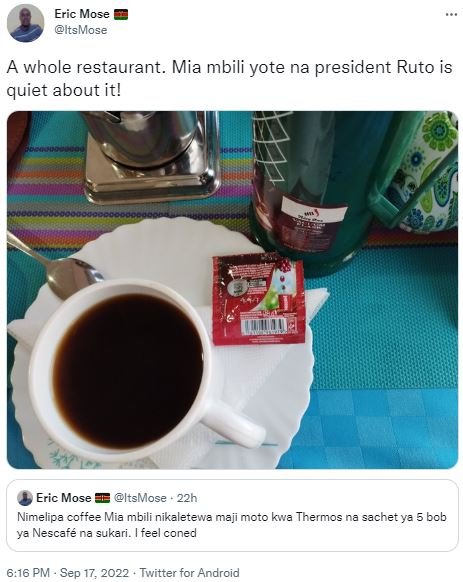 Eric mose itsmose a whole restaurant. mia mbili yote na president ruto is quiet