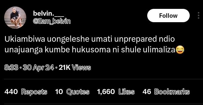Belvin tam belvin follow ukiambiwa uongeleshe umati unprepared ndio unajuanga ku