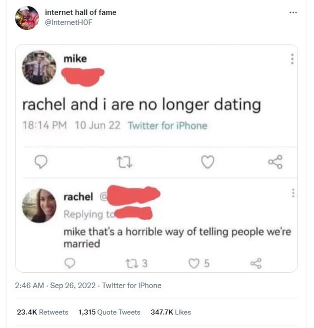 Internet hall of fame internethof mike rachel and i are no longer dating 1814 pm