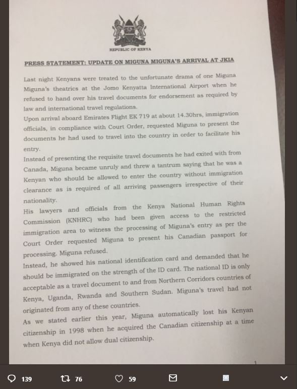 Alualic 0u1d press_statement update on miquna miguna arrivalat jkia laat nipht k