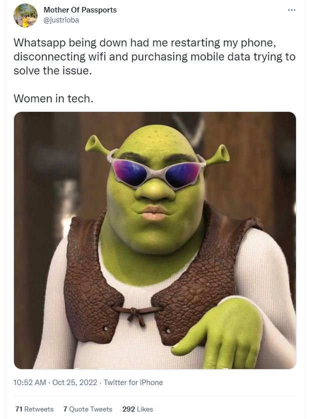 Mother of passports justrioba whatsapp being down had me restarting my phone, di