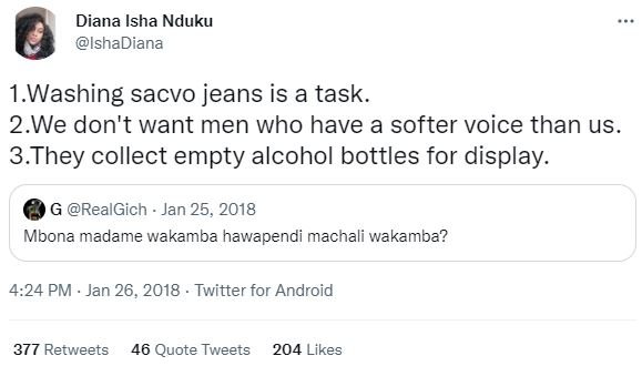 Diana isha nduku ishadiana 1 .washing sacvo jeans is a task_ 2.we don't want men