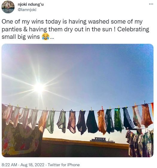 Njoki ndung' lamnjoki one of my wins today is having washed some of my panties h