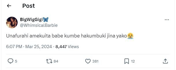 Post bigwiggigi8 whimsicalbarbie unafurahi amekuita babe kumbe hakumbuki jina ya