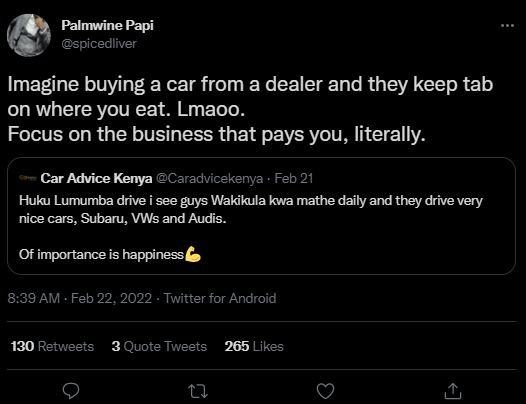 Palmwine Papi spicedliver Imagine buying a car from a dealer and they keep tab o