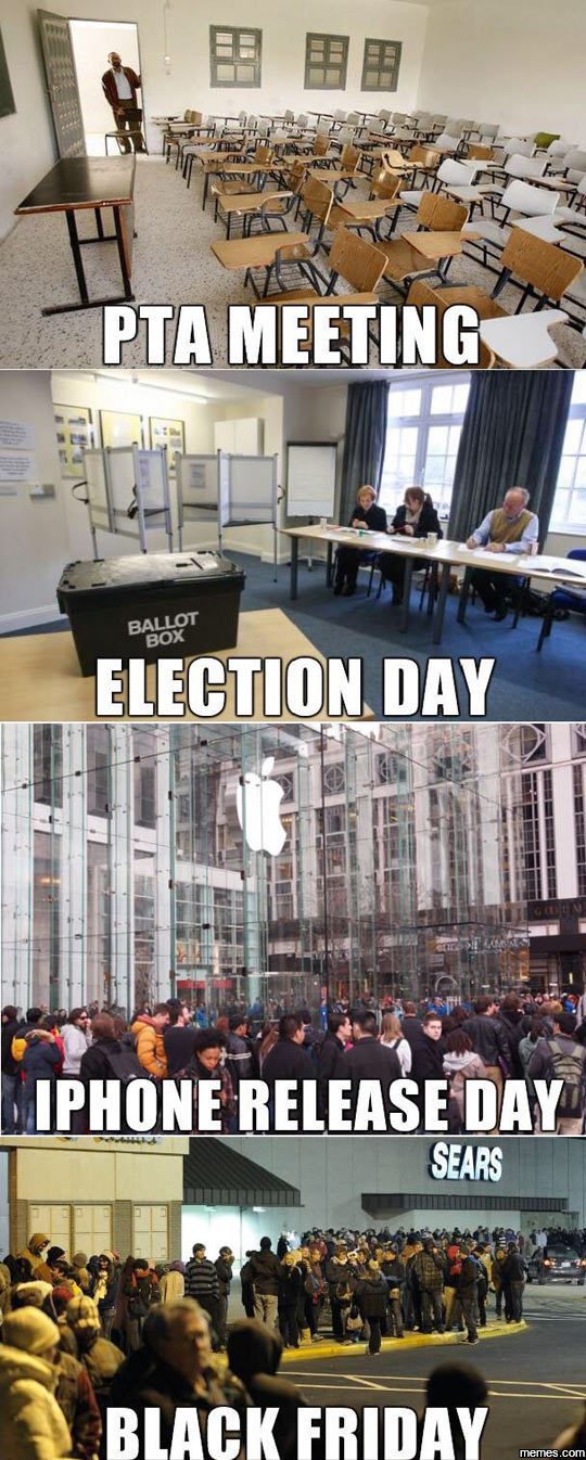 Pta meeting ballot box election day iphone release day sears black friday memes