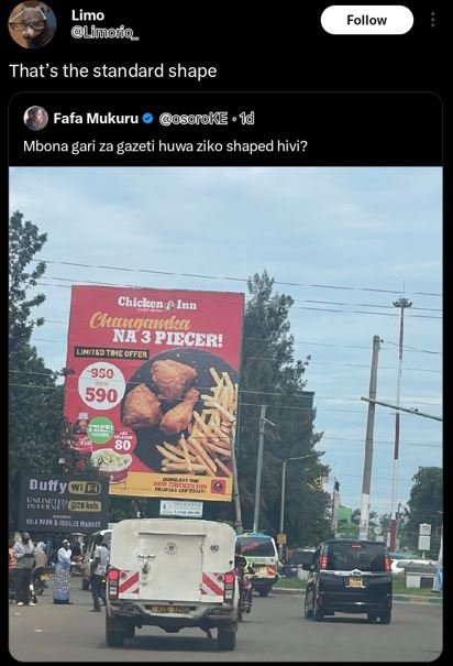 Limo umiono follow that's the standard shape fafa mukuru soroke 1d mbona gari za