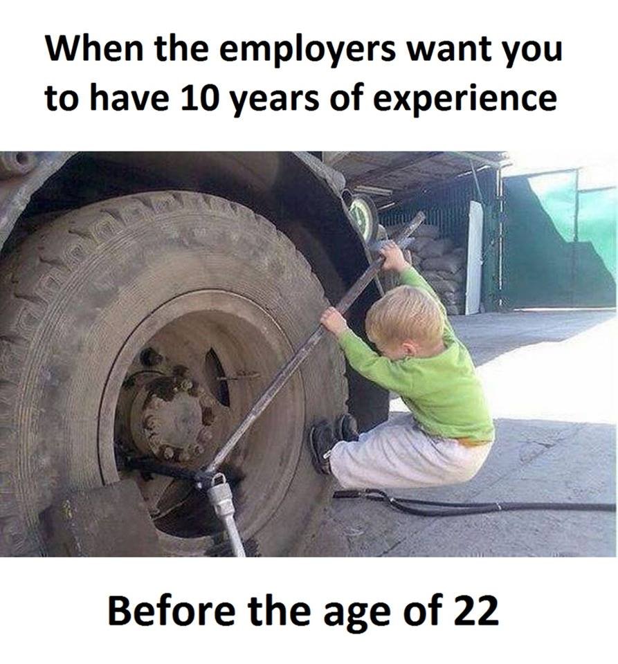 When the employers want you to have 10 years of experience before the age of 22