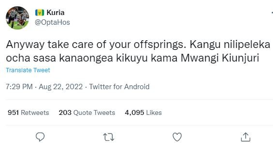Kuria optahos anyway take care of your offsprings. kangu nilipeleka ocha sasa ka
