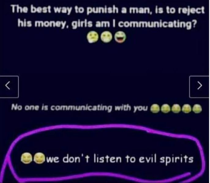 The best way 0 punlah aman, is10 relect hls money, glrla am communicating? no on