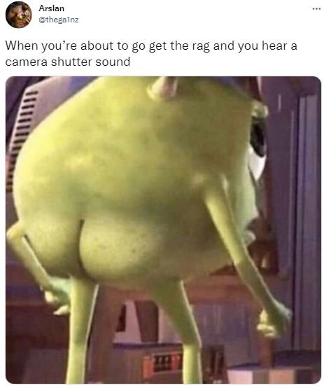 Arslan thegalnz when you 're about to g0 get the rag and you hear a camera shutt