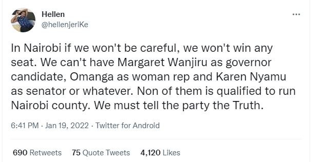 Hellen hellenjeriKe In Nairobi if we won't be careful, we won't win any seat. We