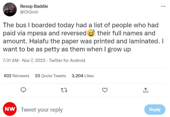 Resop baddie ch3roh the bus boarded today had a list of people who had paid via