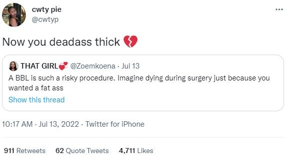 Cwty pie cwtyp now you deadass thick that girl zoemkoena jul 13 4 bblis such a r