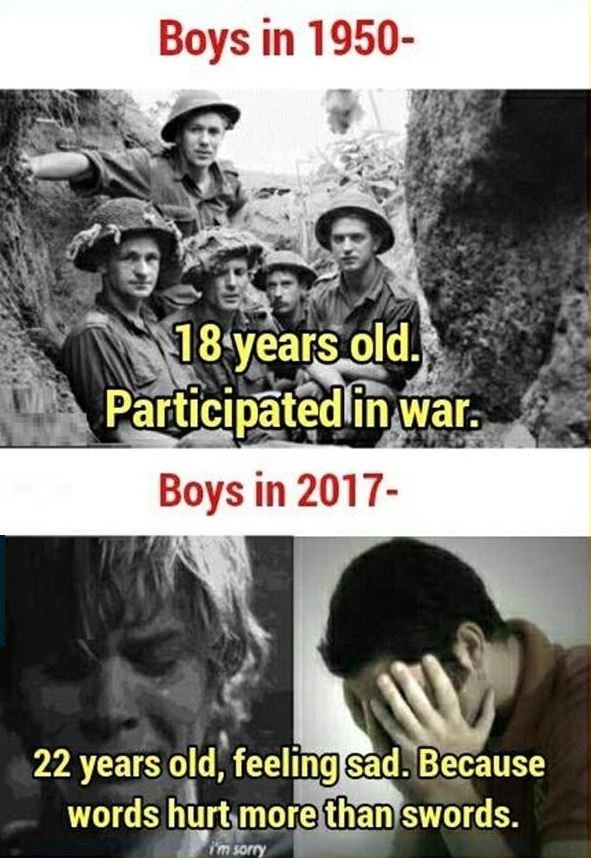 Boys in 18 years old participatedin war boys in 22 years old, feelingsad. becaus