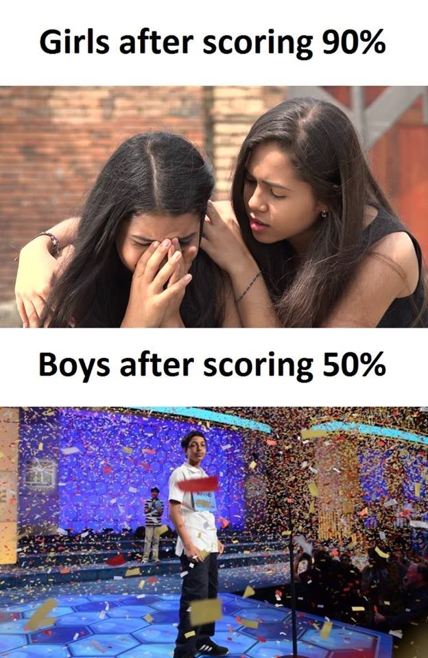 Girls after scoring 90 boys after scoring 50