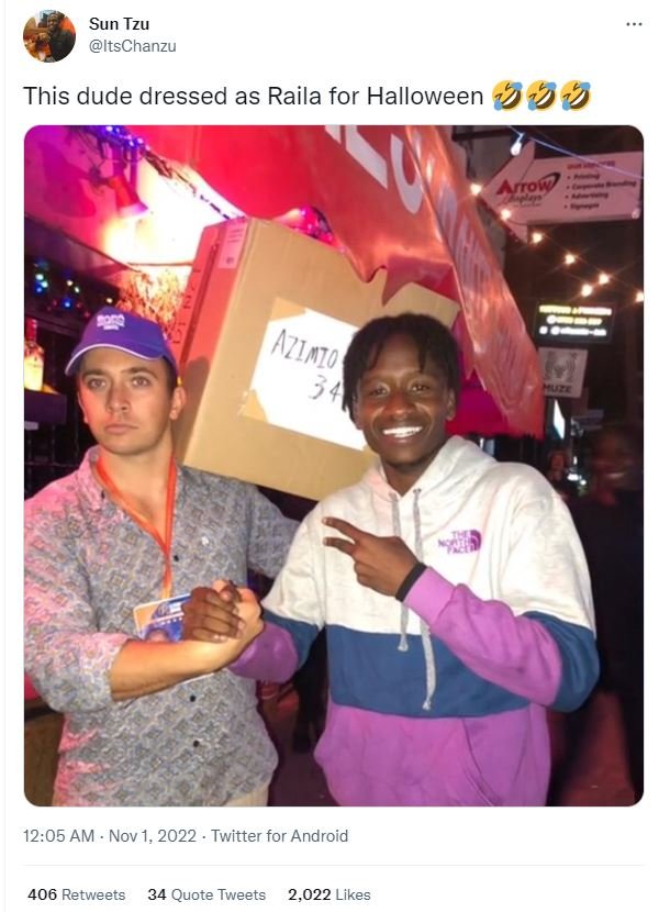 Sun tzu itschanzu this dude dressed as raila for halloween 332 arowt 12.05 am no