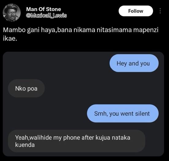 Man of stone muzicall lewis follow mambo gani haya,bana nikama nitasimama mapenz