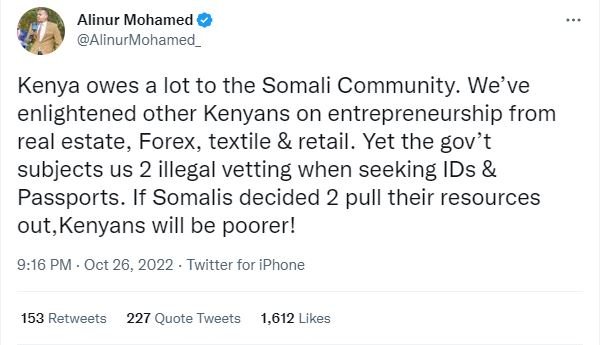 Alinur mohamed alinurmohamed kenya owes a lot to the somali community. we've enl