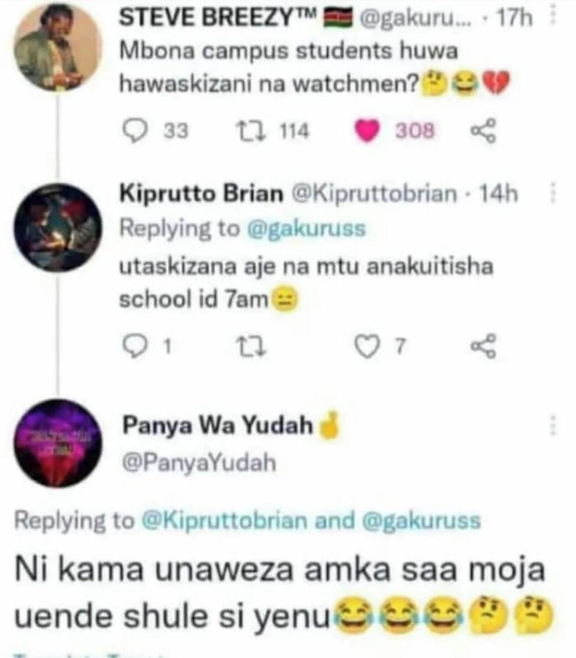 Steve breezytm gakuru 17h mbona campus students huwa hawaskizani na watchmen? 0